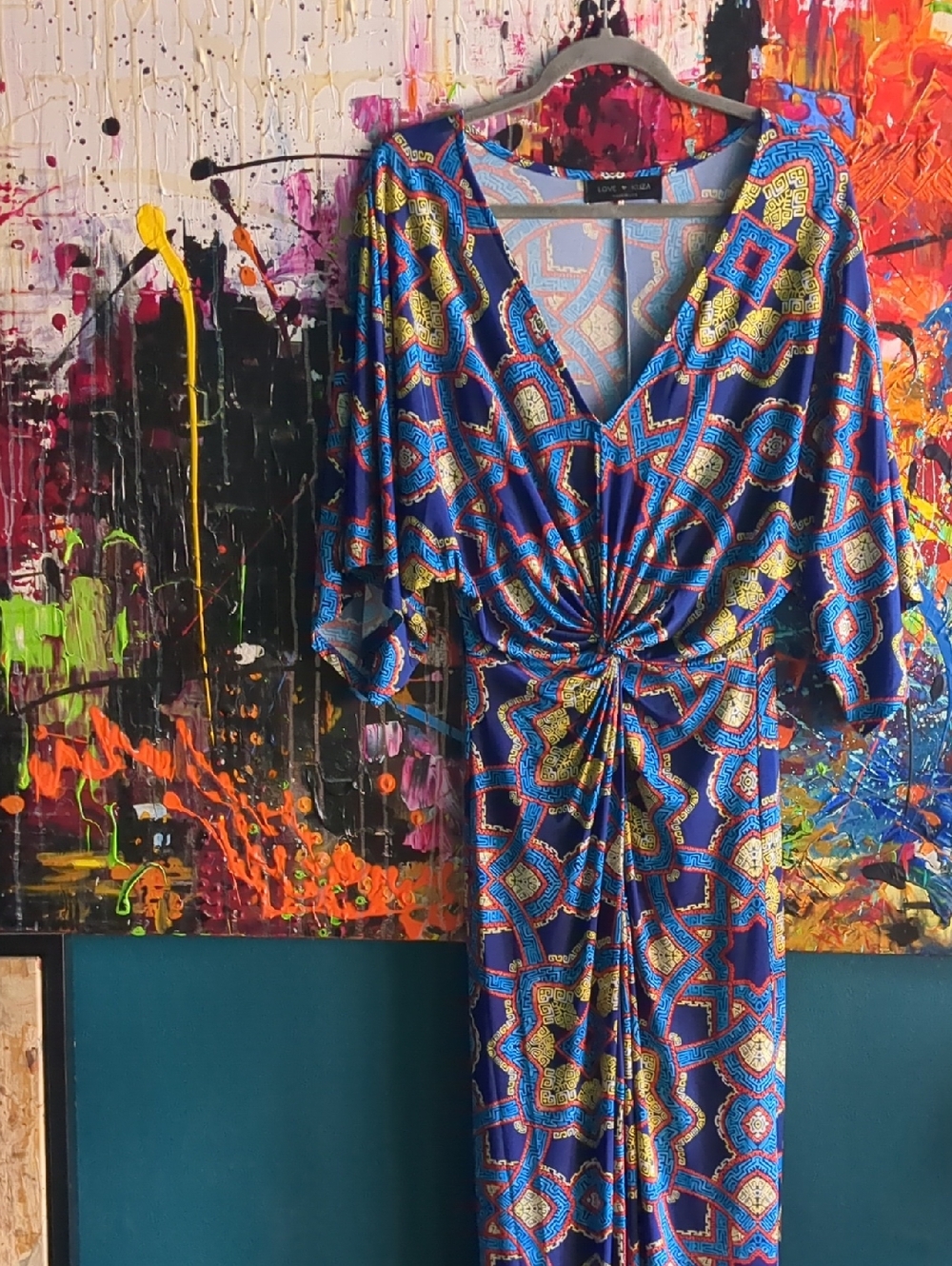 Bohemian Multi-Pattern Knot-Front Maxi Dress